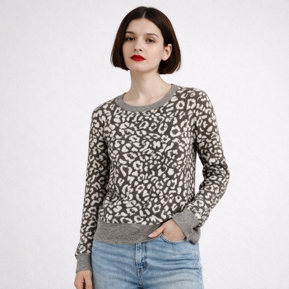 Sweaters - Animal Print Sweater Top INC Shirt Metallic Leopard Wool Brown Taupe Size Small